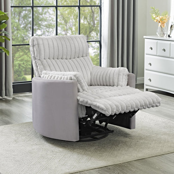 English Elm Bocaton Corduroy Swivel Manual Recliner with Pillow Arms Mid-century Living Room Chair Gray T2574P245445