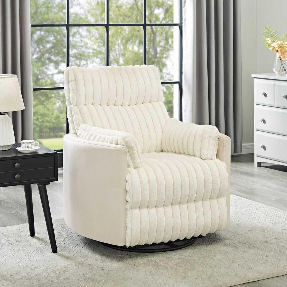 English Elm Bocaton Corduroy Swivel Manual Recliner with Pillow Arms Mid-century Living Room Chair White T2574P245446