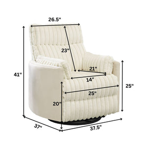English Elm Bocaton Corduroy Swivel Manual Recliner with Pillow Arms Mid-century Living Room Chair White T2574P245446