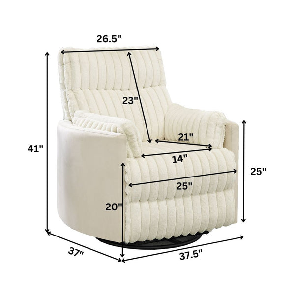 English Elm Bocaton Corduroy Swivel Manual Recliner with Pillow Arms Mid-century Living Room Chair White T2574P245446