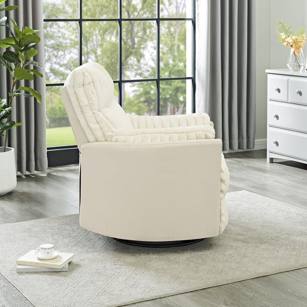 English Elm Bocaton Corduroy Swivel Manual Recliner with Pillow Arms Mid-century Living Room Chair White T2574P245446