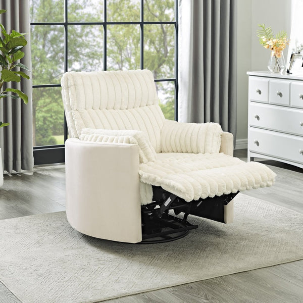 English Elm Bocaton Corduroy Swivel Manual Recliner with Pillow Arms Mid-century Living Room Chair White T2574P245446