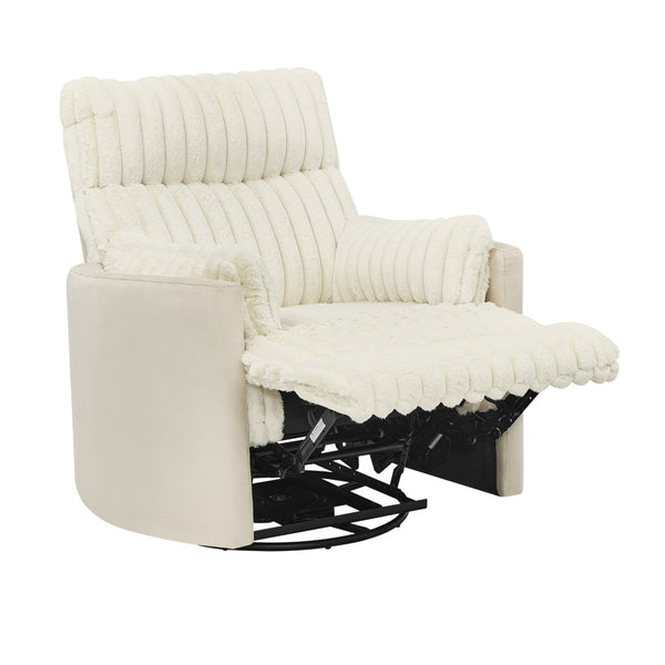 English Elm Bocaton Corduroy Swivel Manual Recliner with Pillow Arms Mid-century Living Room Chair White T2574P245446