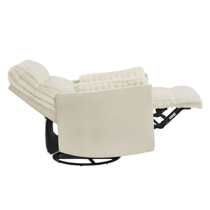 English Elm Bocaton Corduroy Swivel Manual Recliner with Pillow Arms Mid-century Living Room Chair White T2574P245446