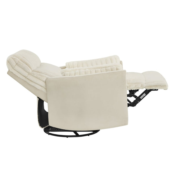 English Elm Bocaton Corduroy Swivel Manual Recliner with Pillow Arms Mid-century Living Room Chair White T2574P245446
