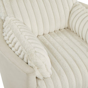 English Elm Bocaton Corduroy Swivel Manual Recliner with Pillow Arms Mid-century Living Room Chair White T2574P245446