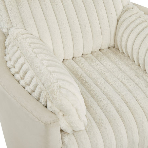 English Elm Bocaton Corduroy Swivel Manual Recliner with Pillow Arms Mid-century Living Room Chair White T2574P245446