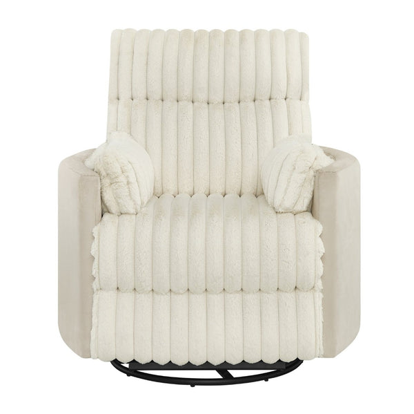 English Elm Bocaton Corduroy Swivel Manual Recliner with Pillow Arms Mid-century Living Room Chair White T2574P245446