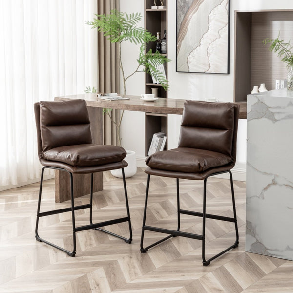 English Elm Milos Faux Leather Counter Stools Set of 2 with Sled Base for Kitchen Islands T2574P245861