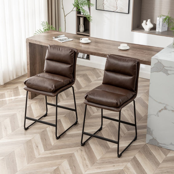 English Elm Milos Faux Leather Counter Stools Set of 2 with Sled Base for Kitchen Islands T2574P245861
