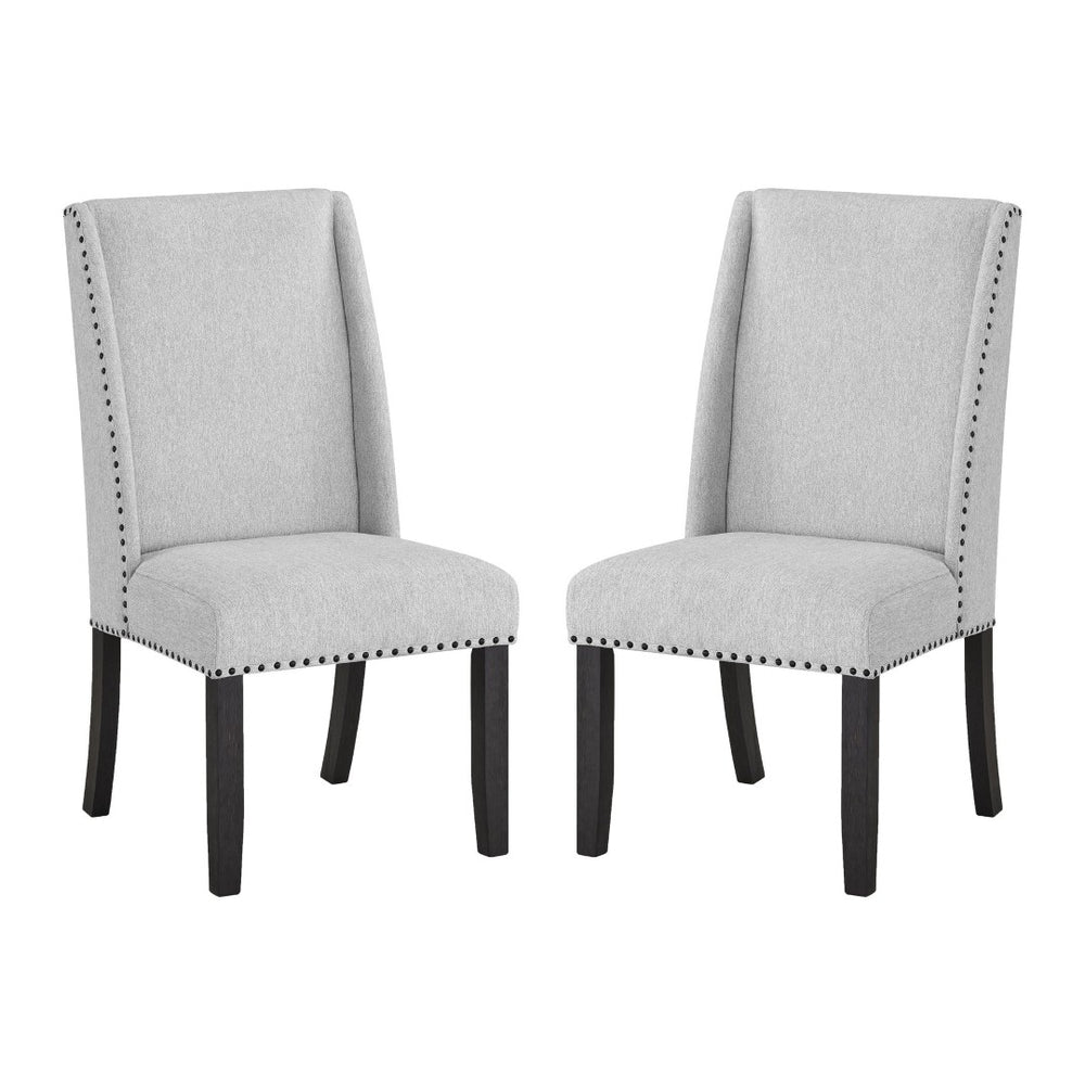 English Elm Hirima High Back Upholstered Dining Chair Set Nailhead Trim Gray Fabric Pair T2574P248596