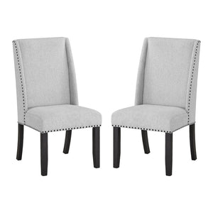 English Elm Hirima High Back Upholstered Dining Chair Set Nailhead Trim Gray Fabric Pair T2574P248596
