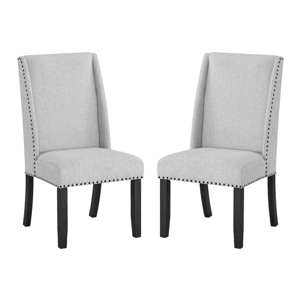 English Elm Hirima High Back Upholstered Dining Chair Set Nailhead Trim Gray Fabric Pair T2574P248596