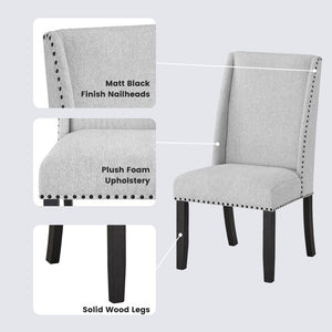 English Elm Hirima High Back Upholstered Dining Chair Set Nailhead Trim Gray Fabric Pair T2574P248596