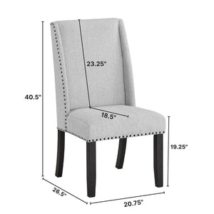 English Elm Hirima High Back Upholstered Dining Chair Set Nailhead Trim Gray Fabric Pair T2574P248596