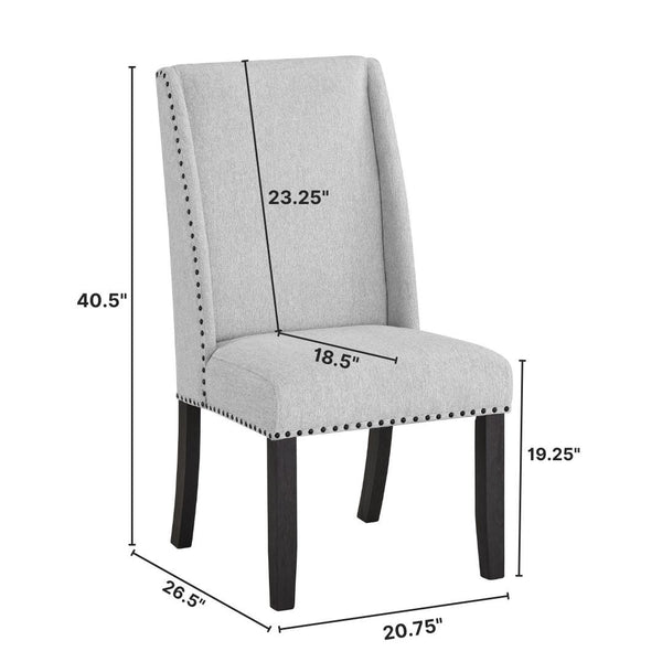 English Elm Hirima High Back Upholstered Dining Chair Set Nailhead Trim Gray Fabric Pair T2574P248596