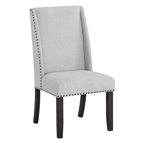 English Elm Hirima High Back Upholstered Dining Chair Set Nailhead Trim Gray Fabric Pair T2574P248596