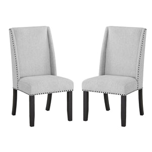 English Elm Hirima High Back Upholstered Dining Chair Set Nailhead Trim Gray Fabric Pair T2574P248596