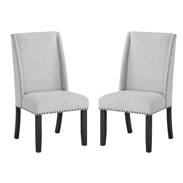 English Elm Hirima High Back Upholstered Dining Chair Set Nailhead Trim Gray Fabric Pair T2574P248596