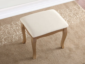 English Elm Ashley Solid Wood Makeup Vanity Set with Tri Mirror Five Drawers and Upholstered Stool Gold T2574P265586