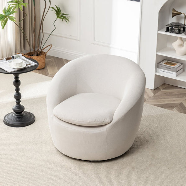 English Elm Winnie Teddy Fabric Swivel Barrel Chair Plush Boucle Accent for Living Room Nook T2574P281443