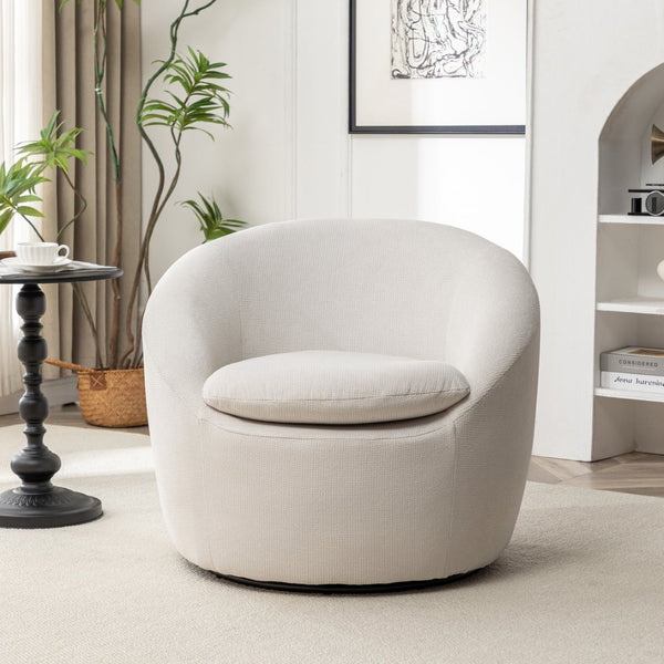 English Elm Winnie Teddy Fabric Swivel Barrel Chair Plush Boucle Accent for Living Room Nook T2574P281443