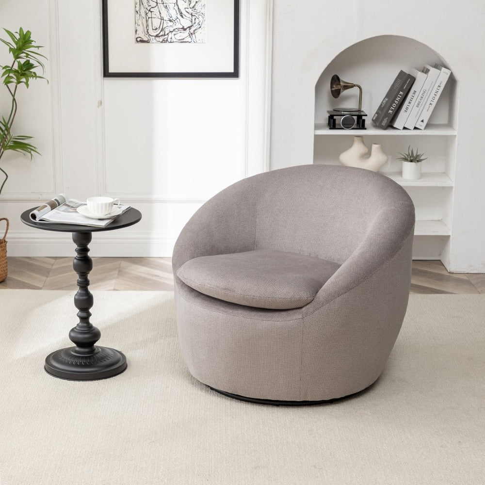 English Elm Winnie Swivel Barrel Accent Chair Teddy Upholstery Rounded Silhouette for Living Rooms Gray T2574P281444
