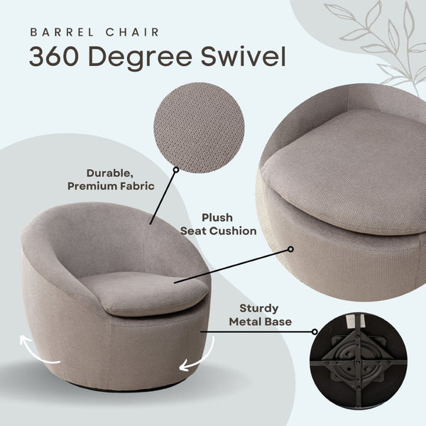 English Elm Winnie Swivel Barrel Accent Chair Teddy Upholstery Rounded Silhouette for Living Rooms Gray T2574P281444