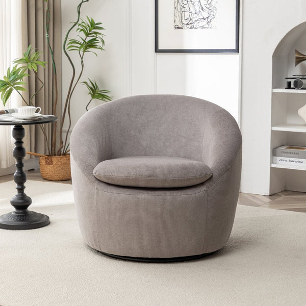 English Elm Winnie Swivel Barrel Accent Chair Teddy Upholstery Rounded Silhouette for Living Rooms Gray T2574P281444