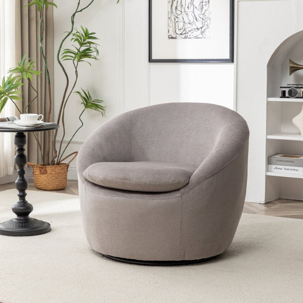 English Elm Winnie Swivel Barrel Accent Chair Teddy Upholstery Rounded Silhouette for Living Rooms Gray T2574P281444