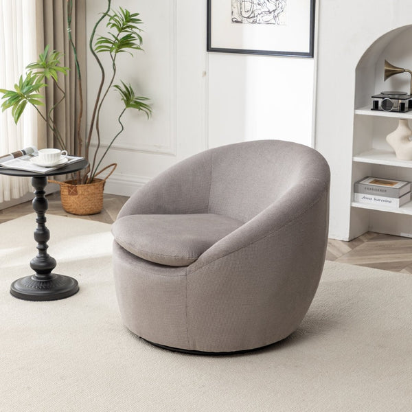 English Elm Winnie Swivel Barrel Accent Chair Teddy Upholstery Rounded Silhouette for Living Rooms Gray T2574P281444