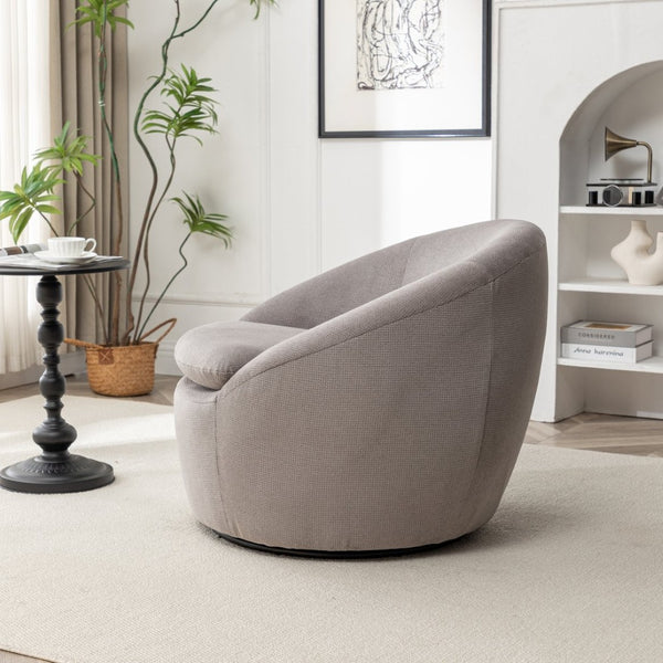 English Elm Winnie Swivel Barrel Accent Chair Teddy Upholstery Rounded Silhouette for Living Rooms Gray T2574P281444