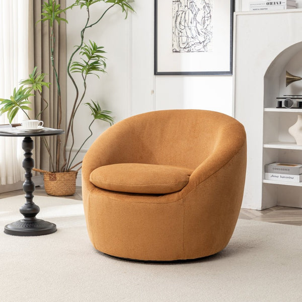 English Elm Winnie Swivel Barrel Accent Chair Teddy Upholstery Rounded Silhouette for Living Rooms Yellow T2574P281445