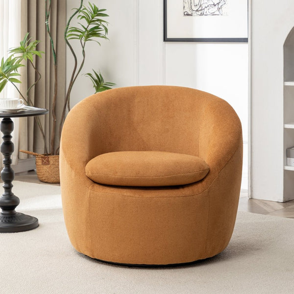 English Elm Winnie Swivel Barrel Accent Chair Teddy Upholstery Rounded Silhouette for Living Rooms Yellow T2574P281445