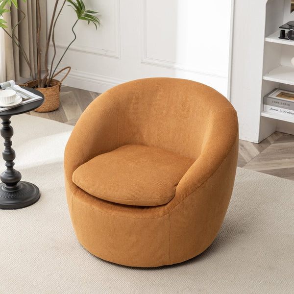 English Elm Winnie Swivel Barrel Accent Chair Teddy Upholstery Rounded Silhouette for Living Rooms Yellow T2574P281445