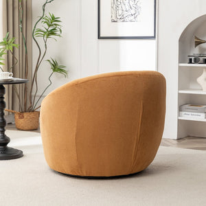 English Elm Winnie Swivel Barrel Accent Chair Teddy Upholstery Rounded Silhouette for Living Rooms Yellow T2574P281445