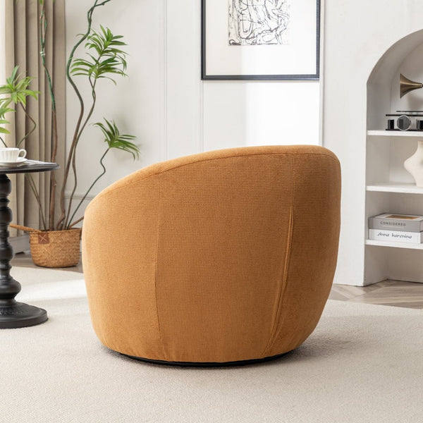 English Elm Winnie Swivel Barrel Accent Chair Teddy Upholstery Rounded Silhouette for Living Rooms Yellow T2574P281445