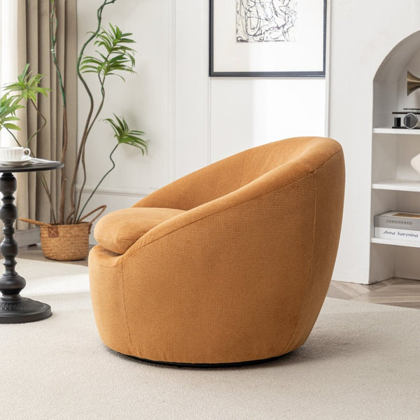 English Elm Winnie Swivel Barrel Accent Chair Teddy Upholstery Rounded Silhouette for Living Rooms Yellow T2574P281445