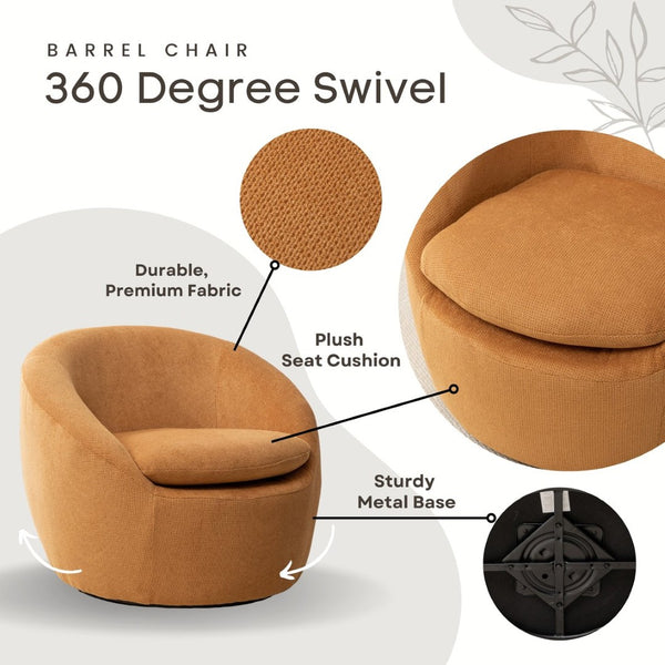 English Elm Winnie Swivel Barrel Accent Chair Teddy Upholstery Rounded Silhouette for Living Rooms Yellow T2574P281445