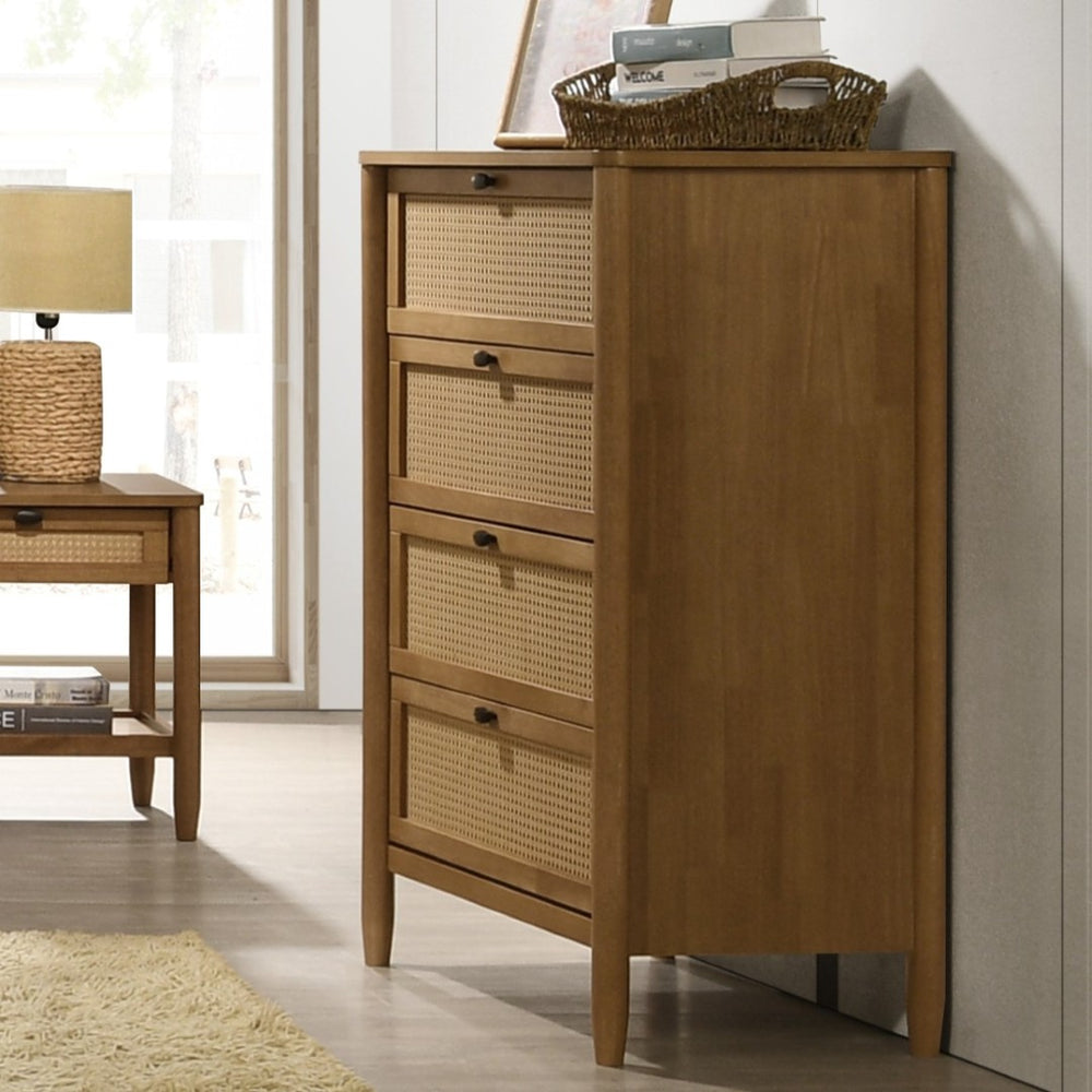 English Elm Vichy Rattan Front Four Drawer Chest in Light Walnut for Bedroom Storage T2574P290369