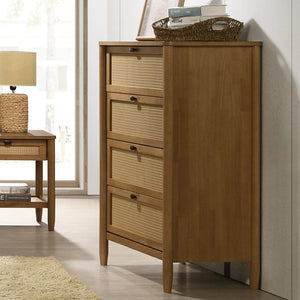 English Elm Vichy Rattan Front Four Drawer Chest in Light Walnut for Bedroom Storage T2574P290369