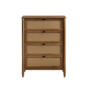 English Elm Vichy Rattan Front Four Drawer Chest in Light Walnut for Bedroom Storage T2574P290369