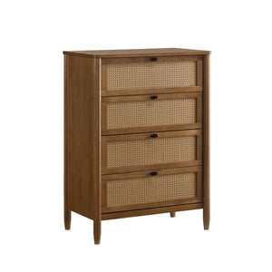 English Elm Vichy Rattan Front Four Drawer Chest in Light Walnut for Bedroom Storage T2574P290369