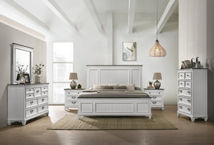 English Elm Clelane Shiplap Wood Six Piece King Bedroom Set Modern Farmhouse Weathered White Finish T2574P311881