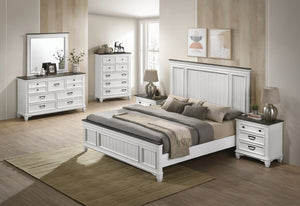 English Elm Clelane Shiplap Wood Six Piece King Bedroom Set Modern Farmhouse Weathered White Finish T2574P311881