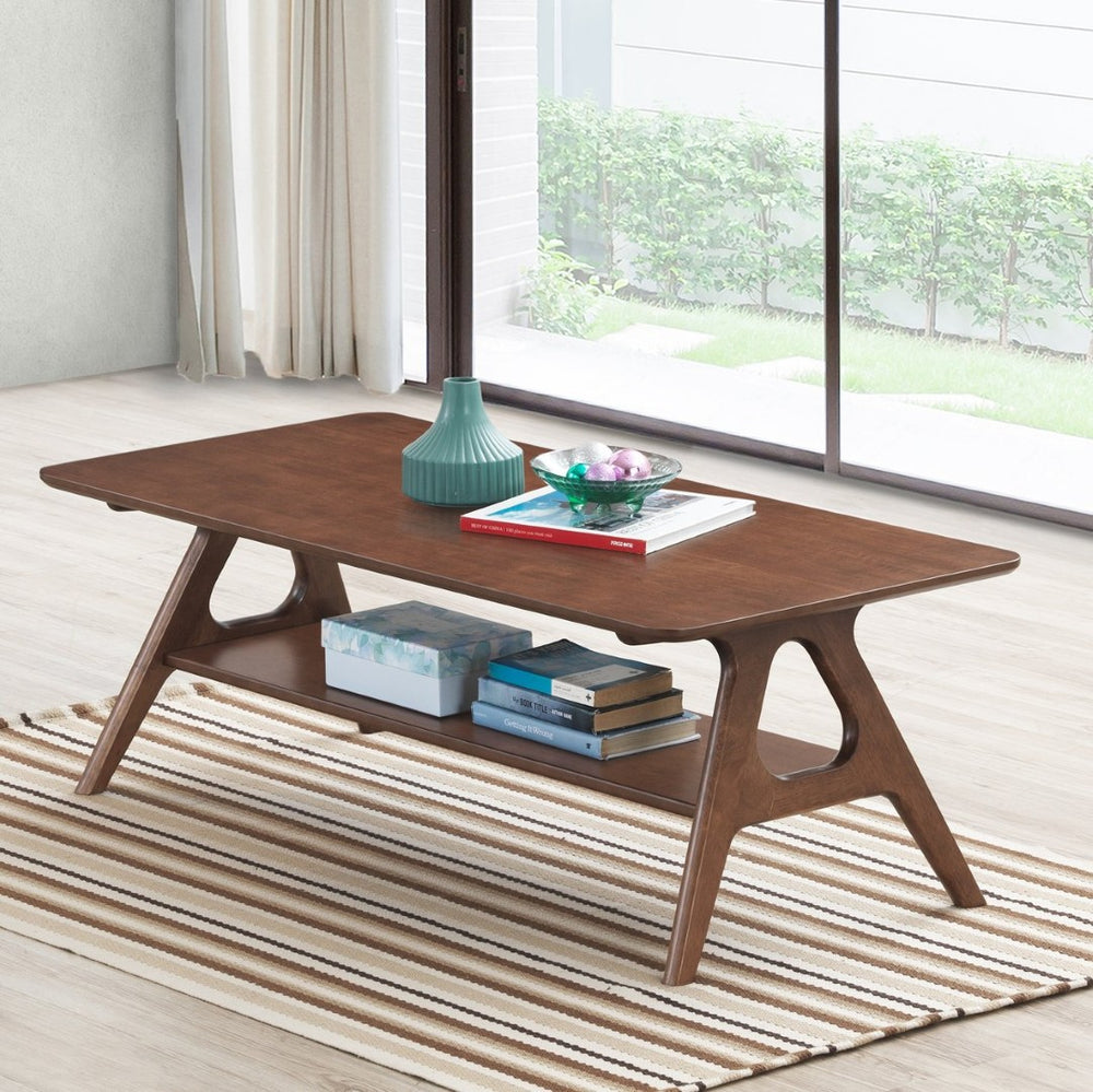English Elm Arona Mid-century Rubberwood Coffee Table with Open Shelf for Modern Living Rooms Brown T2574P374493