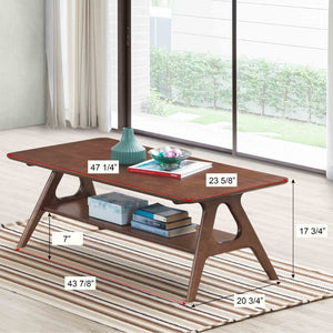 English Elm Arona Mid-century Rubberwood Coffee Table with Open Shelf for Modern Living Rooms Brown T2574P374493