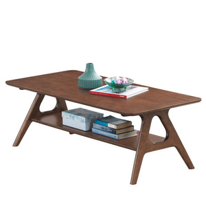 English Elm Arona Mid-century Rubberwood Coffee Table with Open Shelf for Modern Living Rooms Brown T2574P374493