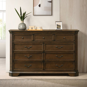 English Elm Maderne Nine Drawer Dresser Solid Wood Distressed Walnut Dovetail Bedroom Storage T2574P387065