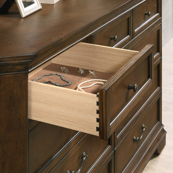 English Elm Maderne Nine Drawer Dresser Solid Wood Distressed Walnut Dovetail Bedroom Storage T2574P387065